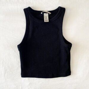 H&M Black Ribbed Cropped Cotton Tank Size XS